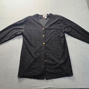 Vintage Jeri Marque Sharon Sportswear Womens M Black Floral Button Front Blouse